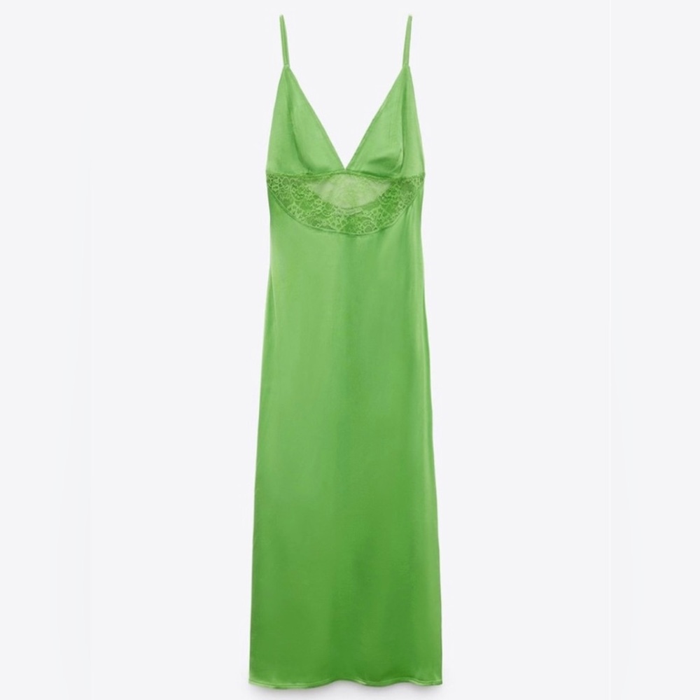 Zara green satin dress